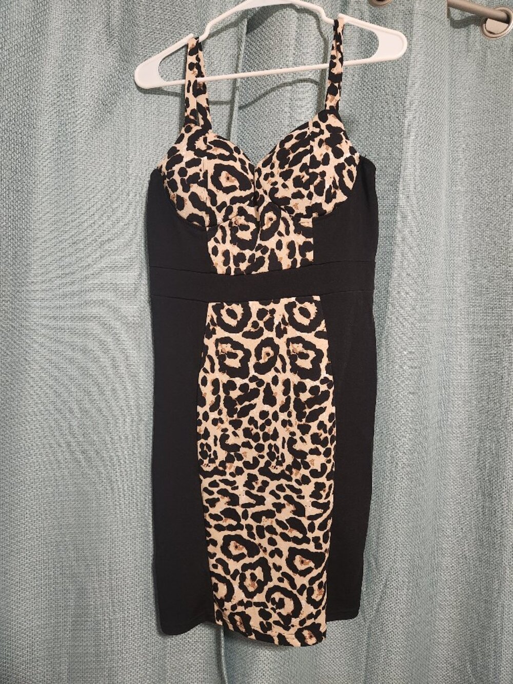 SheIn Super Sexy Black & Leopard Print  bodycon mini dress nwot- LARGE